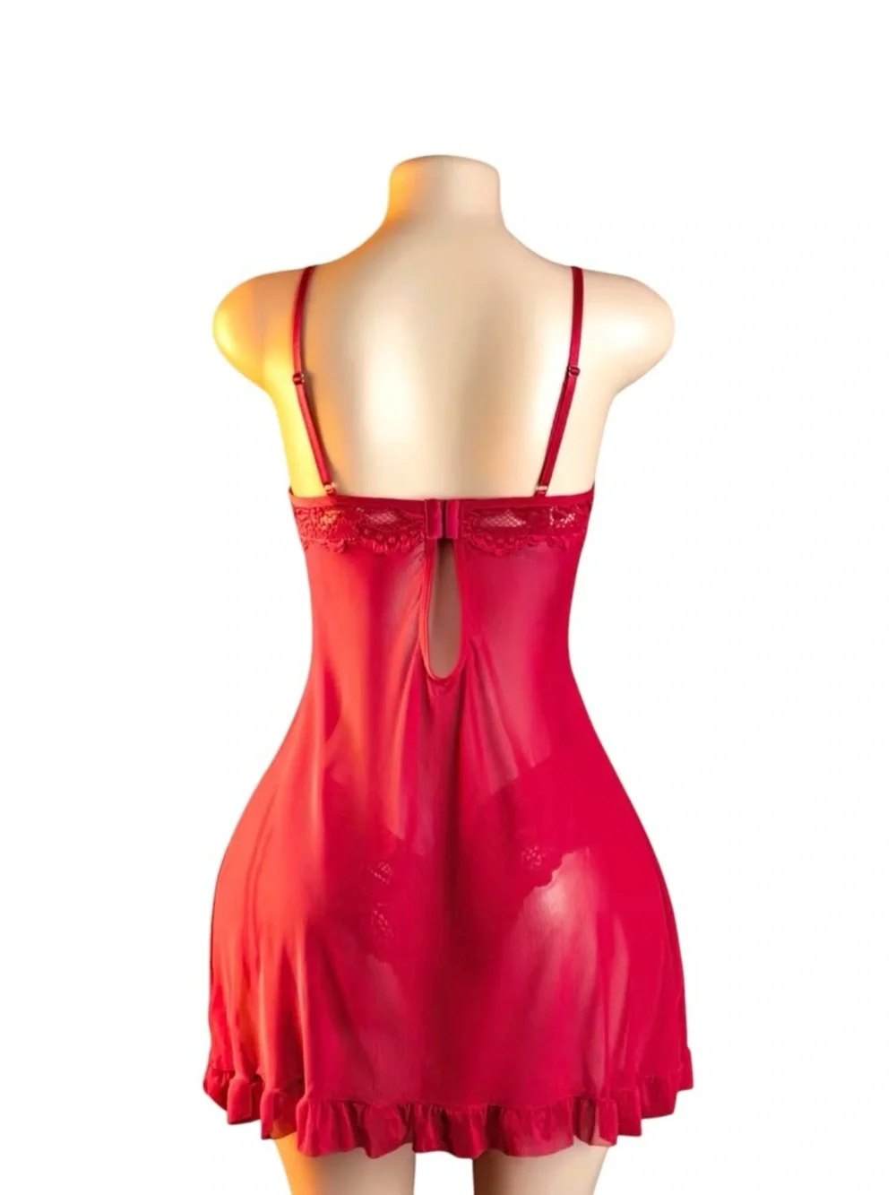 Sexy Red Lace Babydoll Lingerie Set Sheer Chemise Nightwear Sleepwear Women